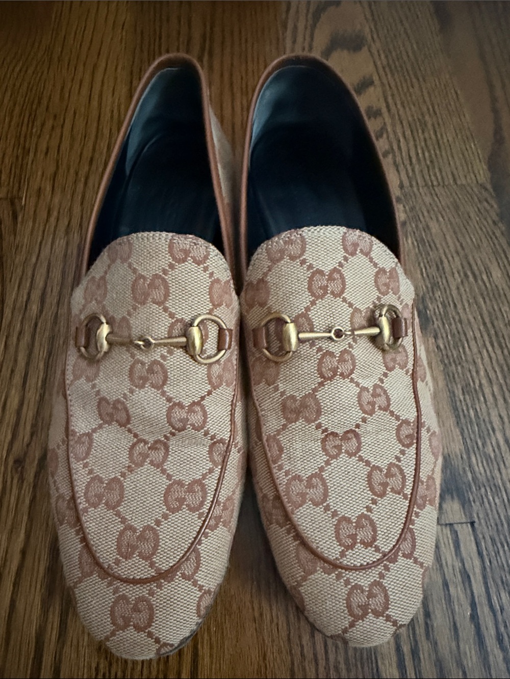 Gucci Jordan Horsebit GG Monogram Canvas Loafer-beige, rust, size 38.5